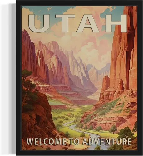 Vista 31 de Póster artístico de paisaje del estado de Alabama, decoración artística de paisaje retro de estados, pintura de montaña y paisaje de aventura