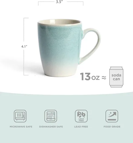 Vista 2 de Juego de Tazas de Café Famiware, Juego de 4 Tazas de 13 oz, Tazas de Gres para Café con Leche, Té Caliente, Mocha, Cacao, Capuchino, Aptas