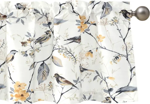 Vista 31 de Leeva - Cortinas pequeñas con estampado de pájaros, 24 pulgadas de largo, conjunto de paneles para ventanas, diseño de estampado de pájaros