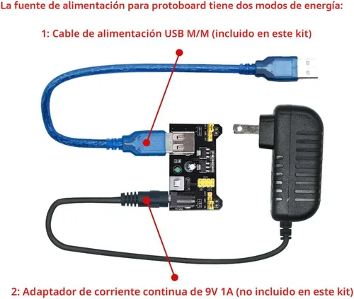 Vista 5 de Kit de diversión con módulo Electronics Component de fuente de alimentación con cable de puente de 830 puntos de unión, tablero de alambre
