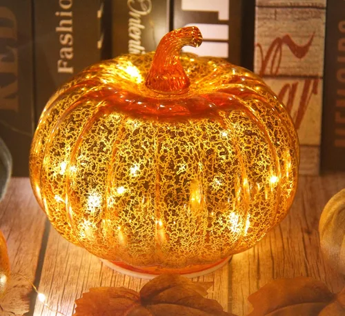 Vista 16 de Fall Decorations for Home,Mercury Glass Pumpkin Lights with Timer(Blue)
