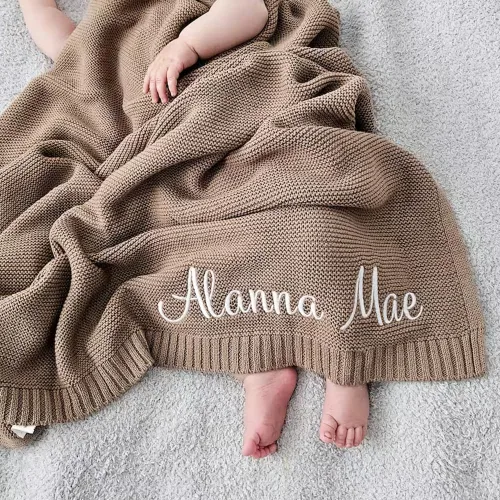 Vista 4 de Manta de bebé personalizada de lujo, manta bordada con nombre para bebé, manta de algodón suave y transpirable, regalo para bebé recién nacido