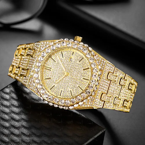 Vista 3 de PLADEN Mens 42mm Watch Luxury Iced Out Diamond Watch Bling Big Stone Watch Crystal Quartz Watch Hip Hop Stainless Steel Wrist Watch for Men