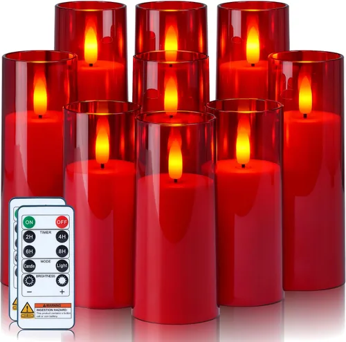 Vista 11 de Homemory Velas Decorativas Sin Llama, Velas a Batería con Control Remoto y Temporizador, Velas LED de Pilar Parpadeantes, Plexiglás, Gris, Paquete
