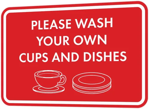 Vista 11 de Letrero clásico enmarcado con texto en inglés «Please Wash Your Own Cups and Dishes» (negro)