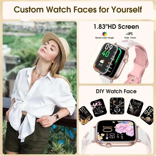Vista 3 de Relojes inteligentes para mujer, reloj HD de 1.83 y 1.27 pulgadas con llamadas y mensajes/frecuencia cardíaca/sueño/ciclo femenino, reloj