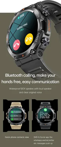 Vista 9 de Relojes inteligentes con pantalla IPS de 1.39 pulgadas para hombres, resistente y táctico, rastreador de actividad física con llamada