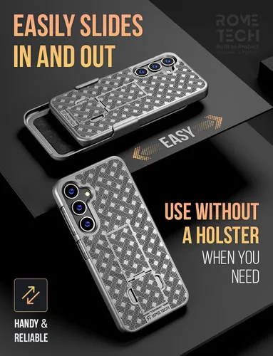 Vista 4 de Funda diseñada para Samsung Galaxy S24 con funda de clip para cinturón, funda de teléfono con función atril, color negro
