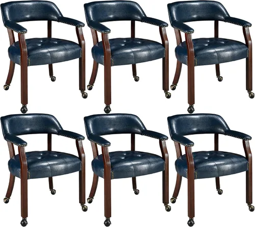 Vista 29 de LEEMTORIG Juego de 2 sillas de comedor con ruedas y brazo, sillas de comedor grandes con ruedas, silla de mesa de póquer de madera maciza, 26
