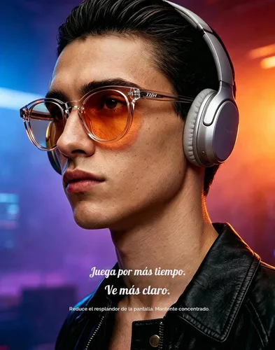 Vista 2 de TIJN Round Blue Light Blocking Glasses Men Women for Computer Gaming Daily 33. (Lente ámbar) transparente