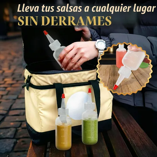 Vista 9 de 6 botellas de plástico para salsas de 4 onzas (4.1 fl oz), juego de botellas reutilizables pequeñas con punta fina cortable, para barbacoa, picnic