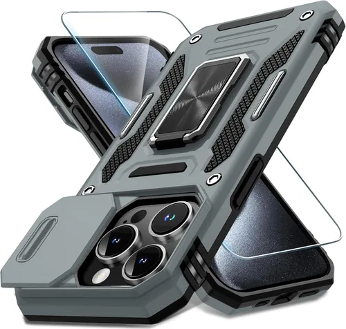 Vista 178 de DEERLAMN Funda para iPhone Xs Max con funda deslizante para cámara + protector de pantalla, soporte giratorio de anillo de grado militar a prueba