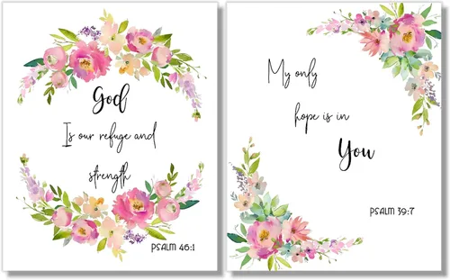 Vista 2 de Arte de pared inspirador – Dios es nuestro refugio – Decoración cristiana de pared – Juego de 4 – 8 x 10 – sin marco