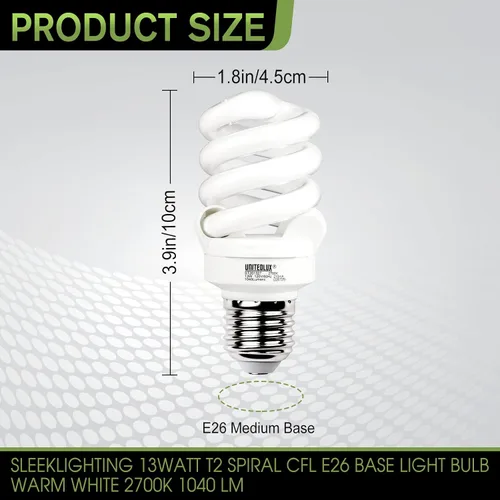 Vista 2 de Bombillas CFL E26 en espiral, base media, 13 vatios (equivalente a 60 vatios), blanco suave, 2700 K, 1040 lm, luz fluorescente compacta