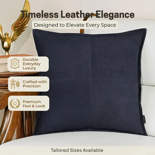 Vista 2 de Lambskin Leather Suede Pillow Cover - Decorative Sofa Cushion Case - Throw Covers for Living Room & Bedroom, 22" x 22" - Blue Box Pack of 2