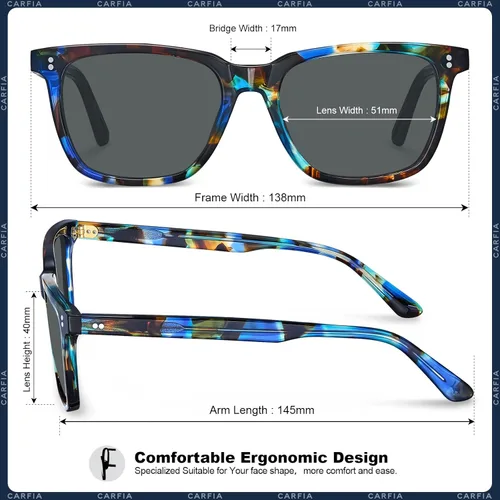 Vista 70 de Carfia Chic - Lentes de sol polarizados para mujer, protección UV400, marco de acetato pulido a mano