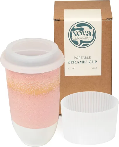 Vista 40 de NOVA CERAMICS Taza de viaje – Taza de viaje de cerámica con tapa – Taza de café de viaje única para llevar – Vaso de café apto para microondas