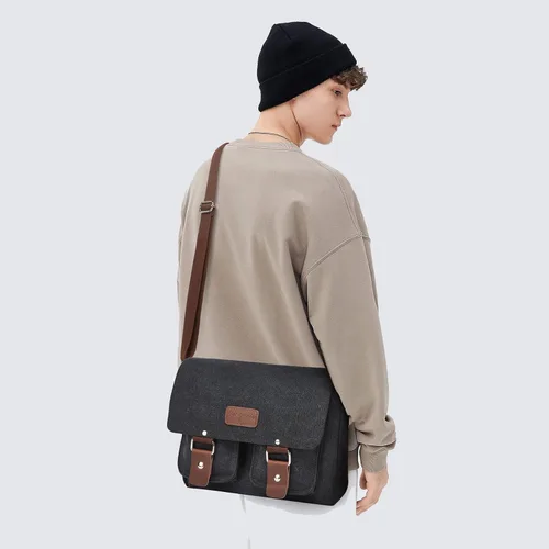 Vista 3 de Bolsa de mensajero para hombre, bolso de hombro de lona, bolso cruzado vintage de 13.3 pulgadas para laptop
