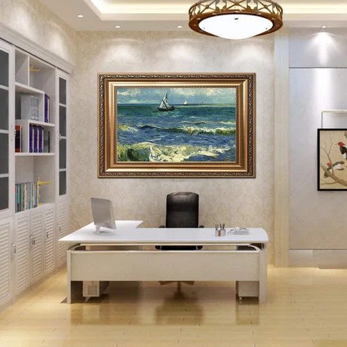 Vista 2 de ZENDA Van Gogh The Sea at Les Saintes Marie - Reproducción artística enmarcada de noche estrellada, arte en lienzo para decoración del hogar