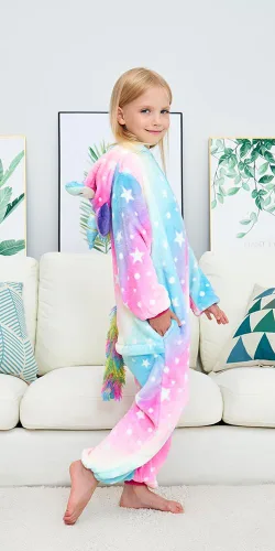 Vista 2 de UDERUI Pijama de unicornio para niños, disfraz de cosplay de una sola pieza, ropa de fiesta de animales, para niñas y niños