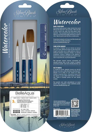 Vista 11 de Silver Brush Limited BA-2753S BelleAqua - Juego de pinceles redondos básicos para acuarela, 3 piezas, mango corto profesional, juego de pinceles