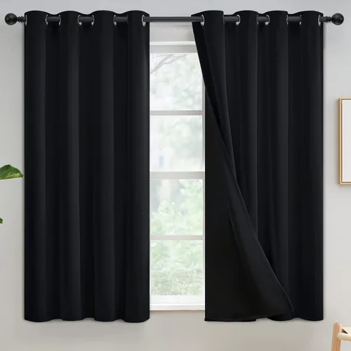 Vista 130 de Yakamok Cortinas negras, cortinas de ventana con aislamiento térmico y eficiencia energética para dormitorio, cortinas opacas completas y cortinas