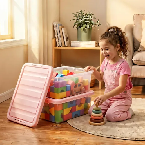 Vista 7 de Rosebloom - Caja de almacenamiento de plástico de 14 cuartos de galón Contenedor apilable de plástico plano debajo de la cama de los contenedores