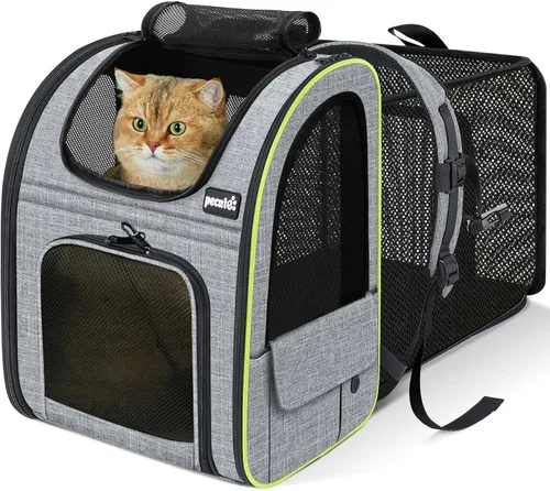 Vista 20 de Pecute - Mochila para mascotas, extensible con malla transpirable para perros pequeños, gatos, mochila para mascotas, para senderismo, viajes