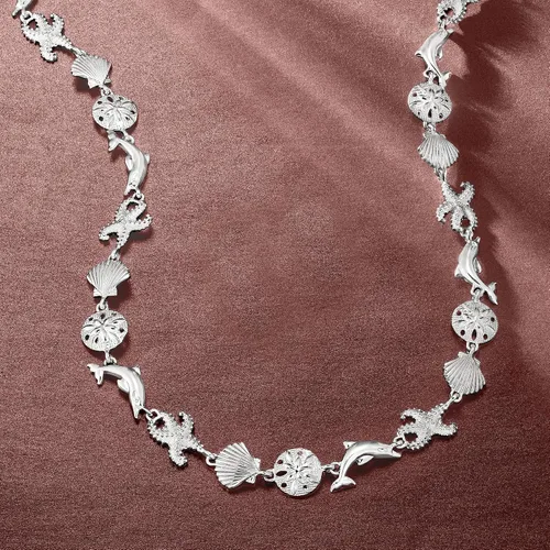 Vista 5 de Ross-Simons Sterling Silver Sea Life Link Necklace