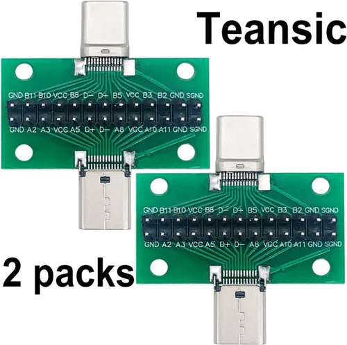 Vista 2 de 2 unids USB 3.1 Tipo-C macho a hembra placa de prueba con placa PCB 24 pines 0.100 in enchufe de doble cara con conector de cabeza de pin
