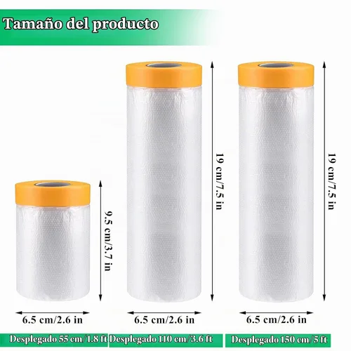 Vista 2 de 4 rollos de película de enmascaramiento de pintura precintada, 3 Película adhesiva precintada