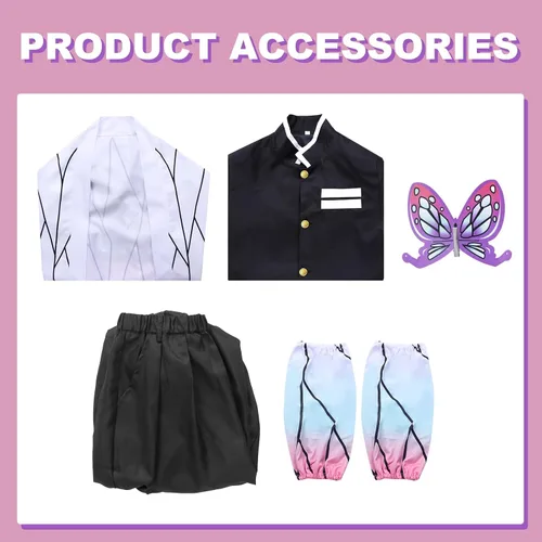 Vista 6 de Demon Slayer Tanjiro Nezuko Cosplay para niños, Shinobu Zenitsu Giyuu Tomioka Kimono Cosplay Disfraz con aretes para mujer