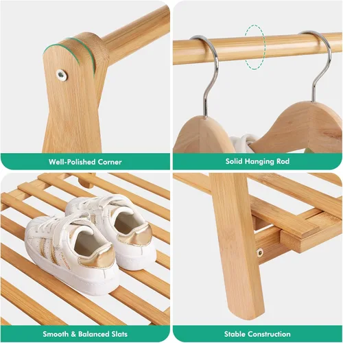 Vista 4 de Jotsport Perchero Pequeño para Ropa Infantil, Almacenamiento de Disfraces para Sala de Juegos, Dormitorio de Niños Pequeños, Perchero de Bambú
