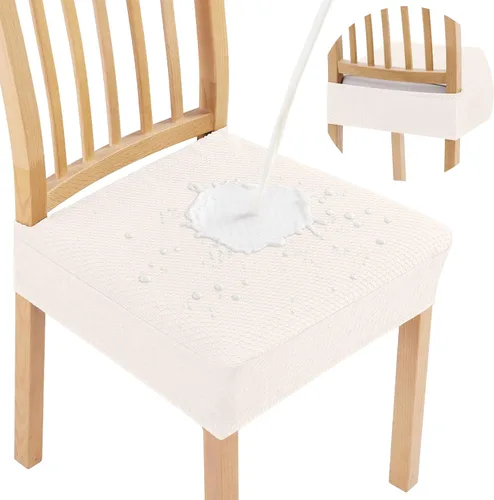 Vista 23 de Smiry Juego de 2 fundas de asiento impermeables para sillas de comedor, tela jacquard elástica, extraíble y lavable, fundas protectoras de asiento