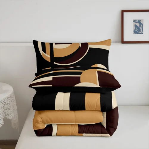 Vista 4 de Feelyou Juego de ropa de cama abstracta suave para niños y niñas, juego de edredón geométrico tamaño individual, edredón de rayas de microfibra