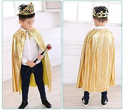 Vista 2 de Disfraz de King Robe de Halloween Medieval Queen King Capa (capa y corona)