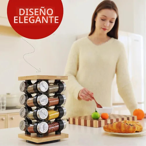 Vista 4 de Orii Estante giratorio para especias de 16 tarros con especias incluidas – Estantes de especias prellenos con programa de recarga de 5 años