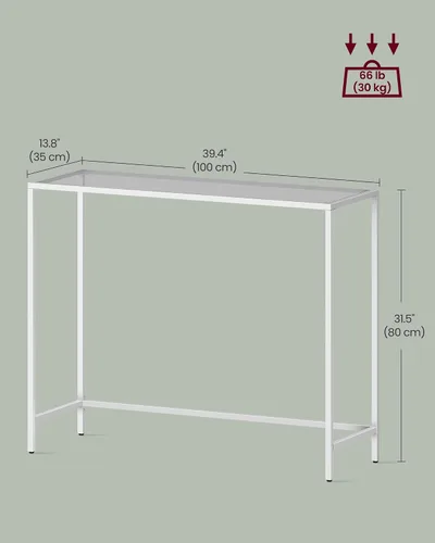 Vista 3 de VASAGLE - Mesa para recibidor, mesa de consola, superficie de vidrio templado, mesa de sofá moderna, de fácil montaje, con patas ajustables