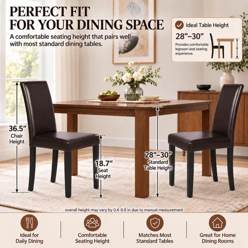 Vista 6 de Yaheetech Juego de 4 sillas de comedor tapizadas para cocina, color marrón Marrón oscuro