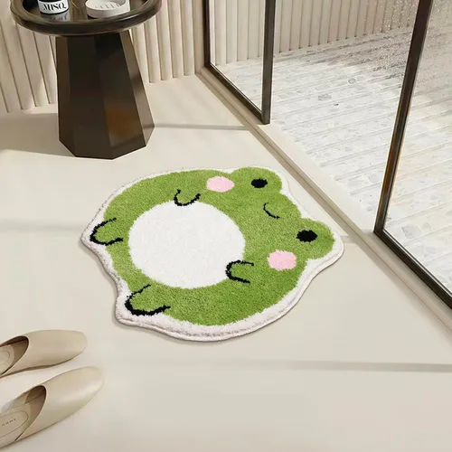 Vista 8 de Panstar Bonita alfombra de baño de rana antideslizante, alfombra de ducha peluda absorbente de lujo, divertida decoración de baño lavable