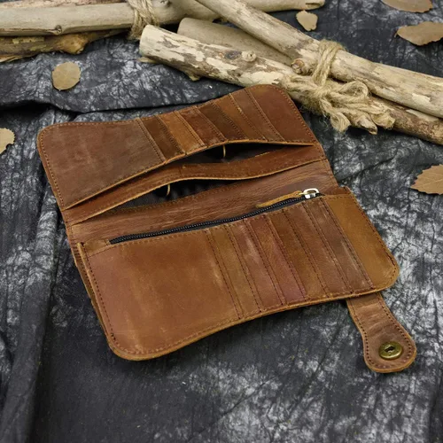 Vista 5 de LUUFAN Cartera larga de cuero genuino para hombre tarjetero con bolsillo para monedas