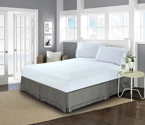 Vista 3 de Elegant Comfort ™ Plataforma de microfibra suave y sedosa con flecos de encaje, resistente a las arrugas y a la decoloración con caída de 15 pulgadas