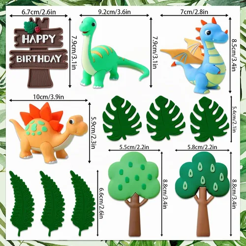 Vista 3 de 12 piezas de decoración de pastel de cumpleaños de dinosaurio, decoración de pastel de dinosaurio, suministros de fiesta de cumpleaños, recuerdos
