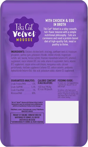 Vista 3 de Tiki Cat Luau Velvet Mousse, pollo y huevo en caldo, nutrición completa para una dieta equilibrada, comida húmeda para gatos para todas las etapas