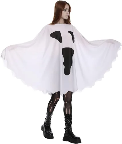 Vista 4 de DSplay Disfraz de fantasma para mujer, disfraz de cosplay, bata blanca para Halloween, Blanco