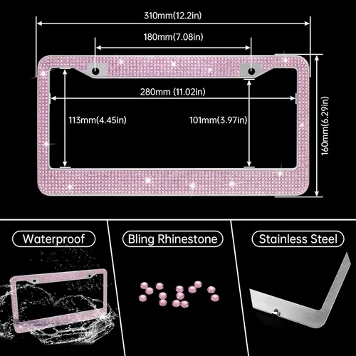 Vista 3 de Juego de accesorios brillantes para auto MAIMEIMI para mujeres con decoraciones de strass para interior con fundas para volante, marco