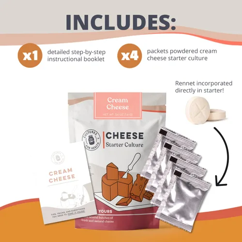 Vista 3 de Cultures for Health Cultivo de iniciación de queso crema 4 paquetes de ajuste directo sin OMG y 2 tabletas de cuajo vegetal Crema para untar