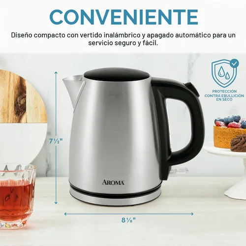 Vista 4 de Aroma Housewares - Tetera eléctrica de acero inoxidable de 1.0L / 4 tazas (AWK-267SB)