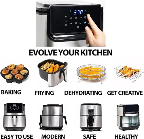 Vista 5 de Yedi Evolution - Freidora de aire, 6.8 cuartos de galón, acabado de acero inoxidable, cesta de cocina de cerámica, con kit de accesorios de lujo