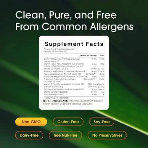 Vista 3 de NatureBell Methylated B Complex Vitaminas – 240 cápsulas vegetarianas – Fórmula 12 en 1 de alta biodisponibilidad – para la salud inmunológica